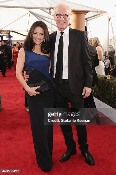 Actress Julia Louis-Dreyfus and writer Brad Hall attends 20th Annual Screen Actors Guild Awards at The Shrine Auditorium on January 18, 2014 in Los...