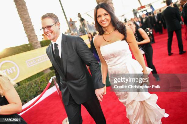 Actor Matt Damon and wife Luciana Damon attend 20th Annual Screen Actors Guild Awards at The Shrine Auditorium on January 18, 2014 in Los Angeles,...