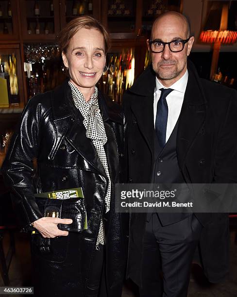 Kristin Scott Thomas and Stanley Tucci attend the after party following the press night performance of "A View From The Bridge" at The National Cafe...