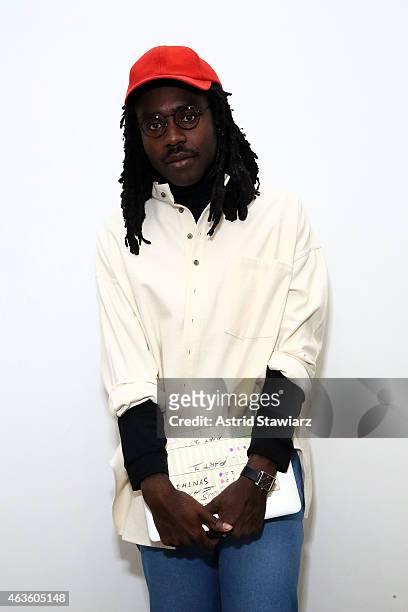 Musician Devonte "Dev" Hynes attends Eckhaus Latta -Front Row during MADE Fashion Week Fall 2015 on February 16, 2015 in New York City.
