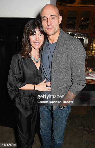 Cast member Mark Strong and Liza Marshall attend the after party following the press night performance of "A View From The Bridge" at The National...