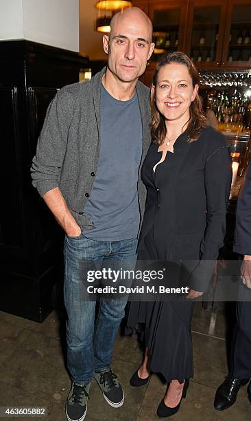Cast members Mark Strong and Nicola Walker attend the after party following the press night performance of "A View From The Bridge" at The National...