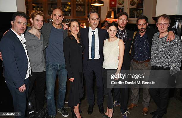 Cast members Padraig Lynch, Luke Norris, Mark Strong, Nicola Walker, director Ivo van Hove, Phoebe Fox, Richard Hansell, Emun Elliott and Michael...