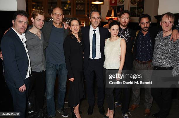 Cast members Padraig Lynch, Luke Norris, Mark Strong, Nicola Walker, director Ivo van Hove, Phoebe Fox, Richard Hansell, Emun Elliott and Michael...