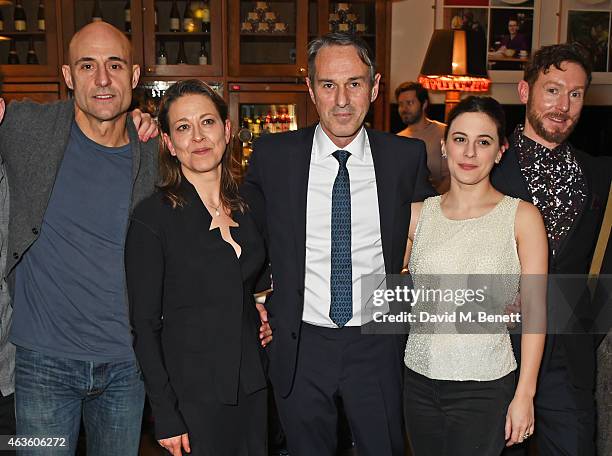 Cast members Mark Strong, Nicola Walker, director Ivo van Hove, Phoebe Fox and Richard Hansell attend the after party following the press night...