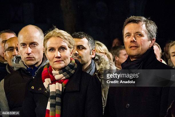 Danish Crown Prince Frederik , Prime Minister Helle Thorning-Schmidt and her husband Stephen Kinnock attend a memorial service for the shooting...