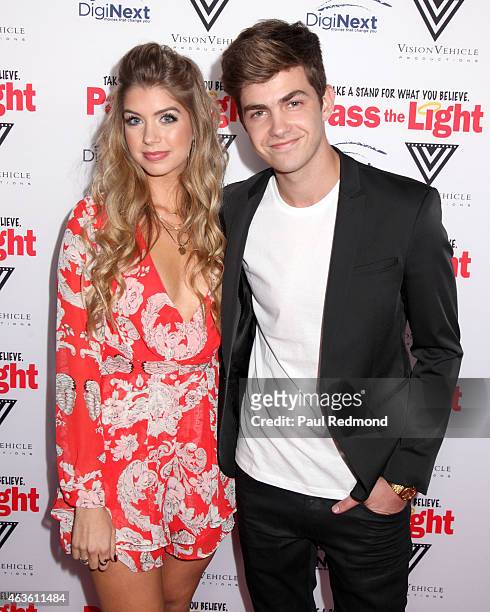 Actors Allie DeBerry and Cameron Palatas arriving at the premiere of "Pass The Light" at ArcLight Cinemas on February 2, 2015 in Hollywood,...