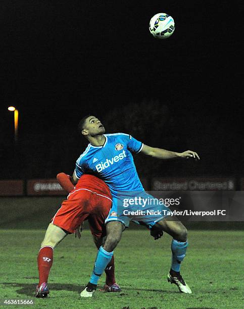 Mikael Mandron of Sunderland in action during the Barclays U21 Premier League match between Liverpool and Sunderland at the Kirkby Academy on...