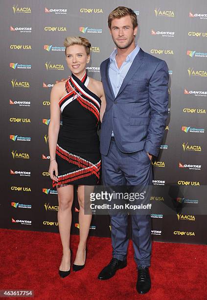 Actress Scarlett Johansson and actor Chris Hemsworth arrive at the 2015 G'Day USA Gala Featuring The AACTA International Awards Presented By Quantas...