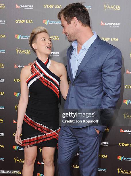 Actress Scarlett Johansson and actor Chris Hemsworth arrive at the 2015 G'Day USA Gala Featuring The AACTA International Awards Presented By Quantas...