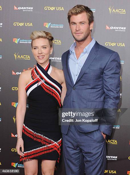 Actress Scarlett Johansson and actor Chris Hemsworth arrive at the 2015 G'Day USA Gala Featuring The AACTA International Awards Presented By Quantas...