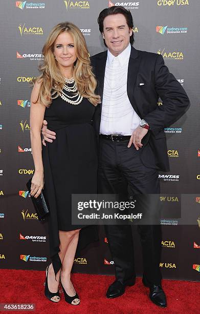 Actress Kelly Preston and actor John Travolta arrive at the 2015 G'Day USA Gala Featuring The AACTA International Awards Presented By Quantas at...