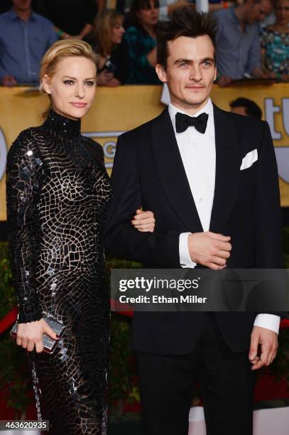 Actress Aimee Mullins and actor Rupert Friend attend the 20th Annual Screen Actors Guild Awards at The Shrine Auditorium on January 18, 2014 in Los...