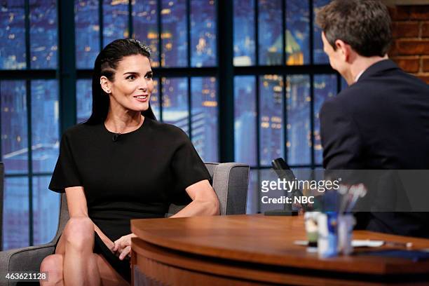 Episode 0164 -- Pictured: Actress Angie Harmon during an intervie with host Seth Meyers on February 16, 2015 --