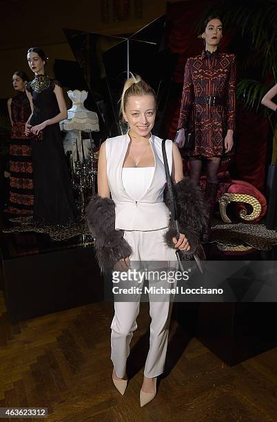 Caroline Vreeland poses backstage at the alice + olivia by Stacey Bendet fashion show during Mercedes-Benz Fashion Week Fall 2015 on February 16,...