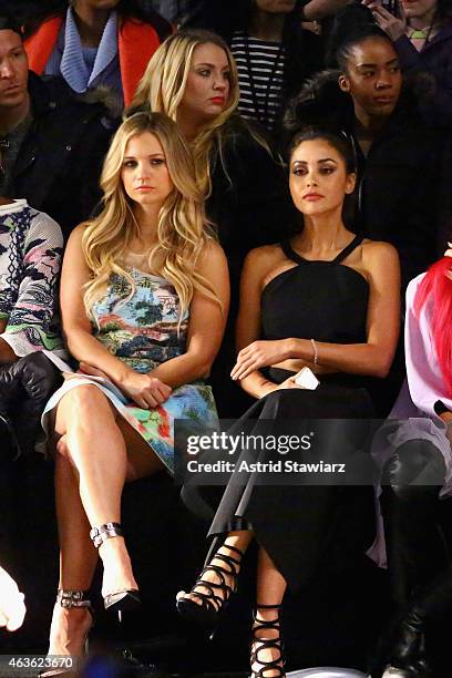 Actors Vanessa Ray and Lindsey Morgan attend the Vivienne Tam fashion show during Mercedes-Benz Fashion Week Fall 2015 at The Theatre at Lincoln...