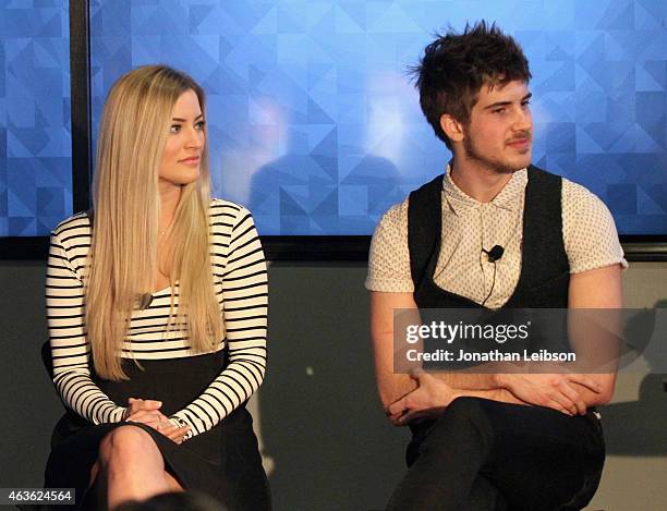 YouTube personalities iJustine and Joey Graceffa speak onstage during Vanity Fair Campaign Hollywood Social Club - "YouTube All Stars:" Social Media...