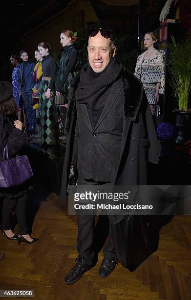 Robert Verdi poses backstage at the alice + olivia by Stacey Bendet fashion show during Mercedes-Benz Fashion Week Fall 2015 on February 16, 2015 in...