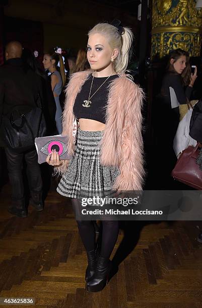 Nicollette poses backstage at the alice + olivia by Stacey Bendet fashion show during Mercedes-Benz Fashion Week Fall 2015 on February 16, 2015 in...