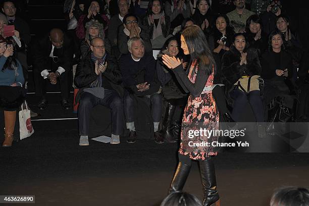 Designer Vivienne Tam on the runway at the Vivienne Tam Fashion Show during Mercedes-Benz Fashion Week Fall 2015 at The Theatre at Lincoln Center on...