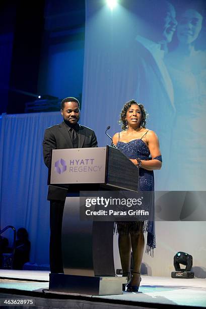 Malcolm-Jamal Warner and Dawnn Lewis onstage at the 2014 Salute To Greatness Awards Dinner at the Hyatt Regency on January 18, 2014 in Atlanta,...