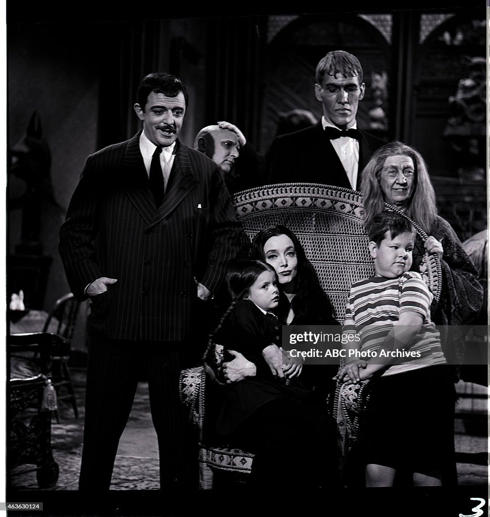 L-R: JOHN ASTIN;JACKIE COOGAN;LISA LORING;CAROLYN JONES;TED CASSIDY;KEN WEATHERWAX;BLOSSOM ROCK