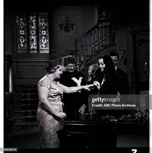 Uncle Fester's Toupee" - Airdate: April 30, 1965. L-R: ELISABETH FRASER;JACKIE COOGAN;CAROLYN JONES;JOHN ASTIN