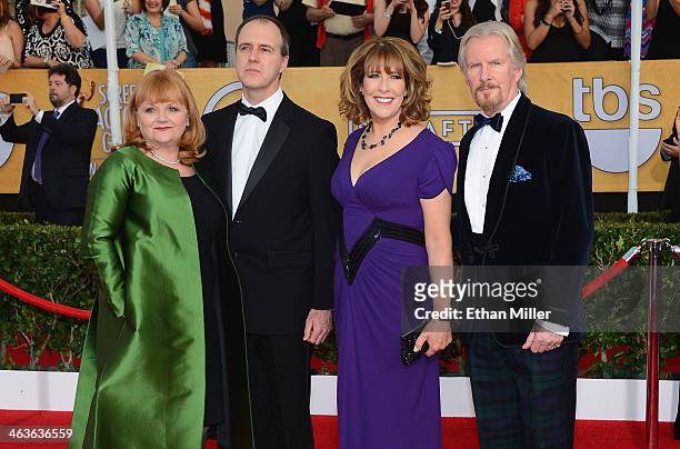 Actors Lesley Nicol, Kevin Doyle, Phyllis Logan, and David Robb attend the 20th Annual Screen Actors Guild Awards at The Shrine Auditorium on January...