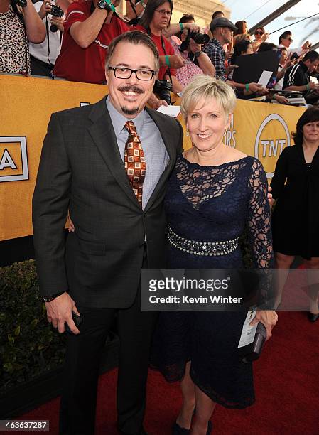 Director/ Producer Vince Gilligan and Holly Rice attend 20th Annual Screen Actors Guild Awards at The Shrine Auditorium on January 18, 2014 in Los...