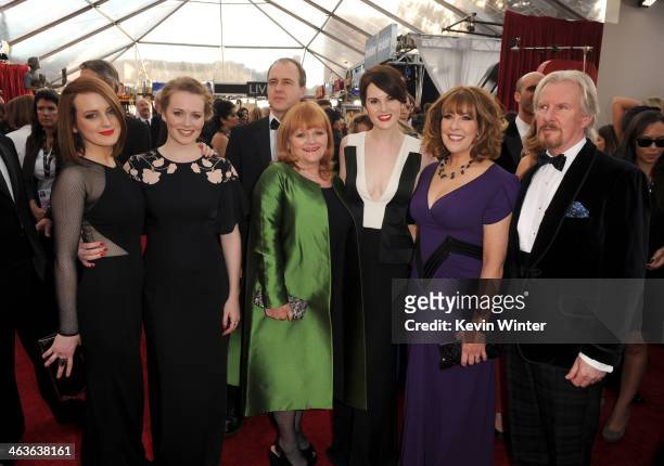 Sophie McShera, Cara Theobold, Laura Carmichael, Lesley Nicol, Michelle Dockery and Phyllis Logan attends 20th Annual Screen Actors Guild Awards at...