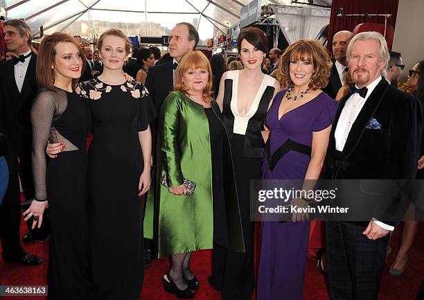 Sophie McShera, Cara Theobold, Laura Carmichael, Lesley Nicol, Michelle Dockery and Phyllis Logan attends 20th Annual Screen Actors Guild Awards at...