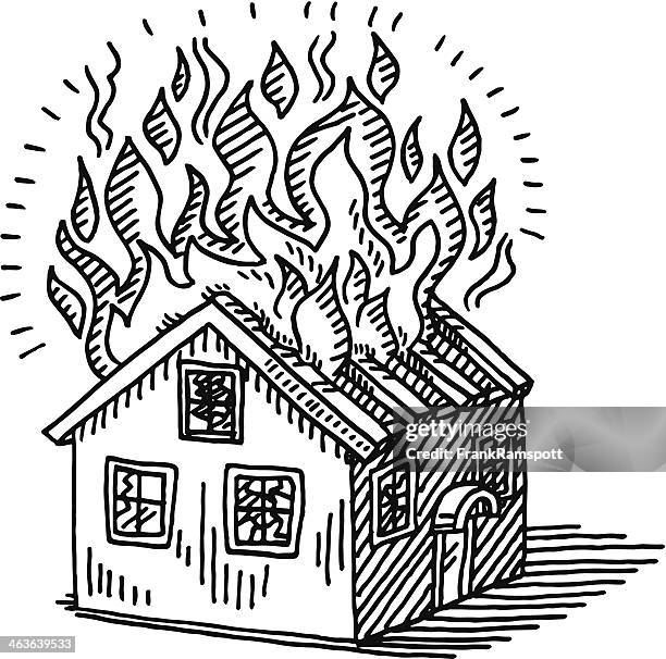 ilustrações de stock, clip art, desenhos animados e ícones de burning casa desenho de catástrofe - queimadas