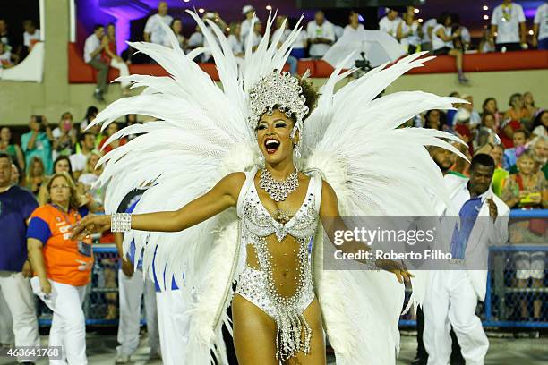 Sheron Menezzes attends the Carnival parade on the Sambodromo during Rio Carnival on February 16, 2015 in Rio de Janeiro, Brazil.