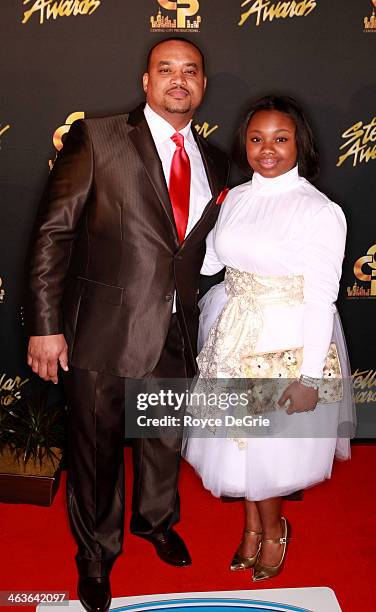 Allen Carr and Jekalyn Carr arrive at the 2014 Stellar Awards at Nashville Municipal Auditorium on January 18, 2014 in Nashville, Tennessee.