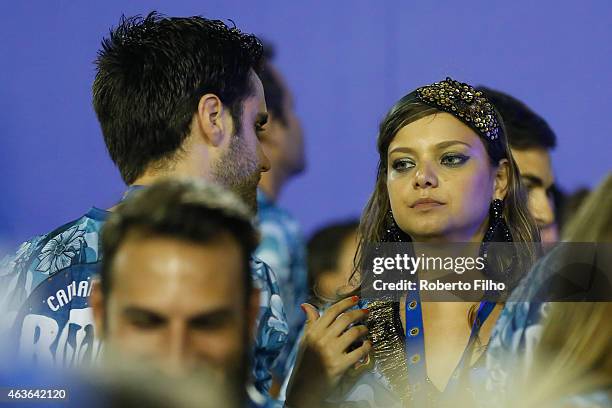 Milena Toscano and Pedro Ozores attend the Carnival parade on the Sambodromo during Rio Carnival on February 16, 2015 in Rio de Janeiro, Brazil.