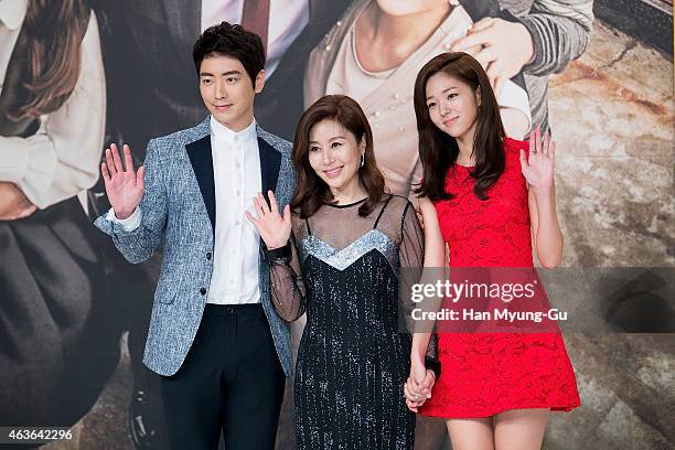 South Korean actors Lee Jun-Hyuk, Choi Myoung-Gil and Chae Su-Bin attend the press conference for KBS drama "The House of Blue Bird" on February 16,...