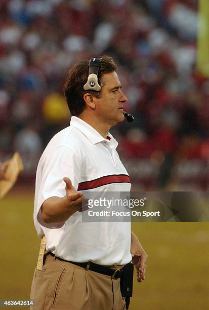 Head coach Steve Mariucci of the San Francisco 49ers looks on from the sidelines against the New York Giants during the NFC Wildcard game January 5,...