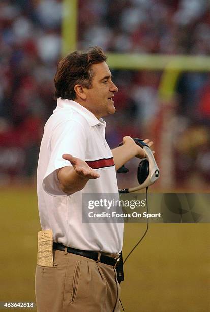 Head coach Steve Mariucci of the San Francisco 49ers looks on from the sidelines against the New York Giants during the NFC Wildcard game January 5,...