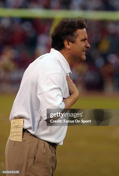 Head coach Steve Mariucci of the San Francisco 49ers looks on from the sidelines against the New York Giants during the NFC Wildcard game January 5,...