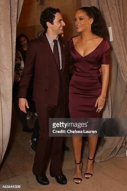 Designer Zac Posen and singer Rihanna pose backstage before the Zac Posen fashion show at Vanderbilt Hall at Grand Central Terminal on February 16,...