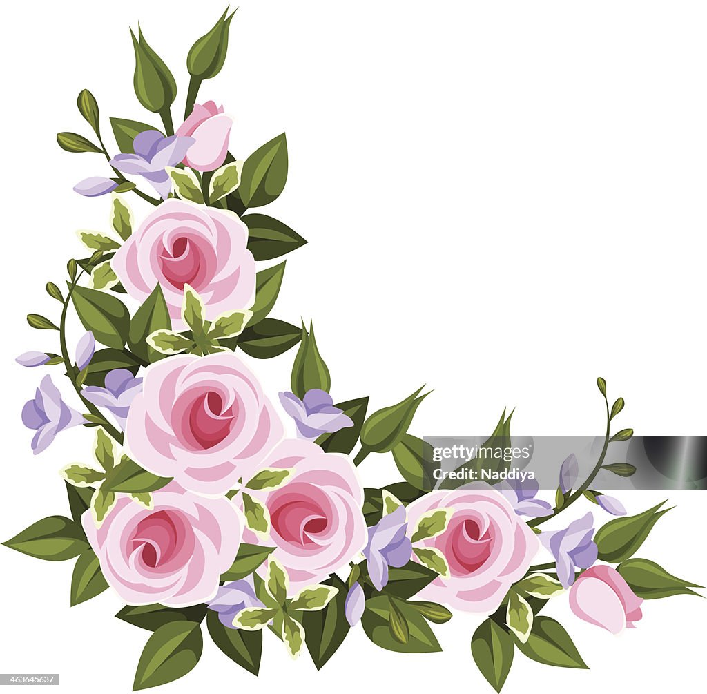 Cartoon Corner Roses Pink Roses Corner Vector Illustration High-Res Vector Graphic - Getty ...