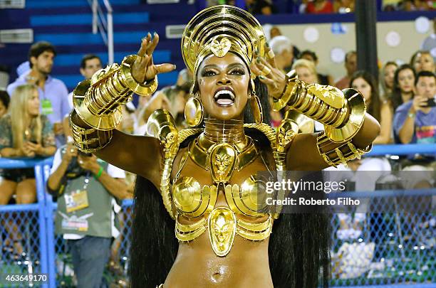 Cris Vianna participates in the parade on the Sambodromo during Rio Carnival on February 16, 2015 in Rio de Janeiro, Brazil.