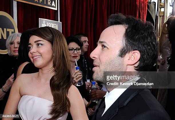 Actress Sarah Hyland and guest attend the 20th Annual Screen Actors Guild Awards at The Shrine Auditorium on January 18, 2014 in Los Angeles,...