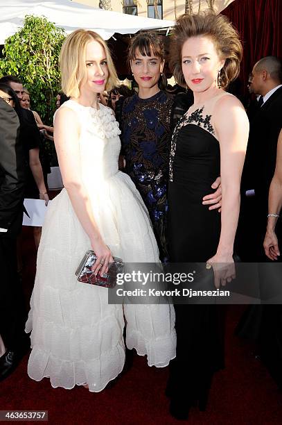 Actresses Sarah Paulson, Amanda Peet and guest attend the 20th Annual Screen Actors Guild Awards at The Shrine Auditorium on January 18, 2014 in Los...