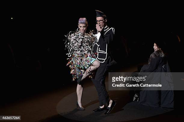 Kelly Osbourne and Brad Goreski walk the runway at Naomi Campbell's Fashion For Relief Charity Fashion Show during Mercedes-Benz Fashion Week Fall...