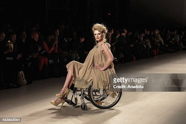 Disabled model in wheelchair takes catwalk at New York Fashion Week on February 17, 2015 in New York, United States.