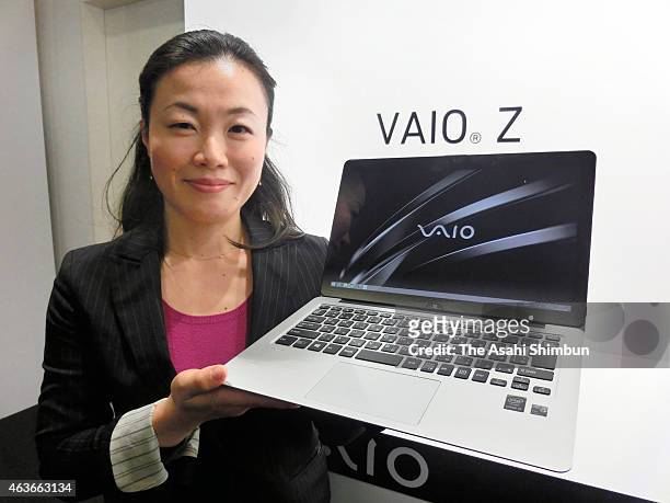 Vaio staff displays the Vaio Z series computor on February 16, 2015 in Tokyo, Japan.
