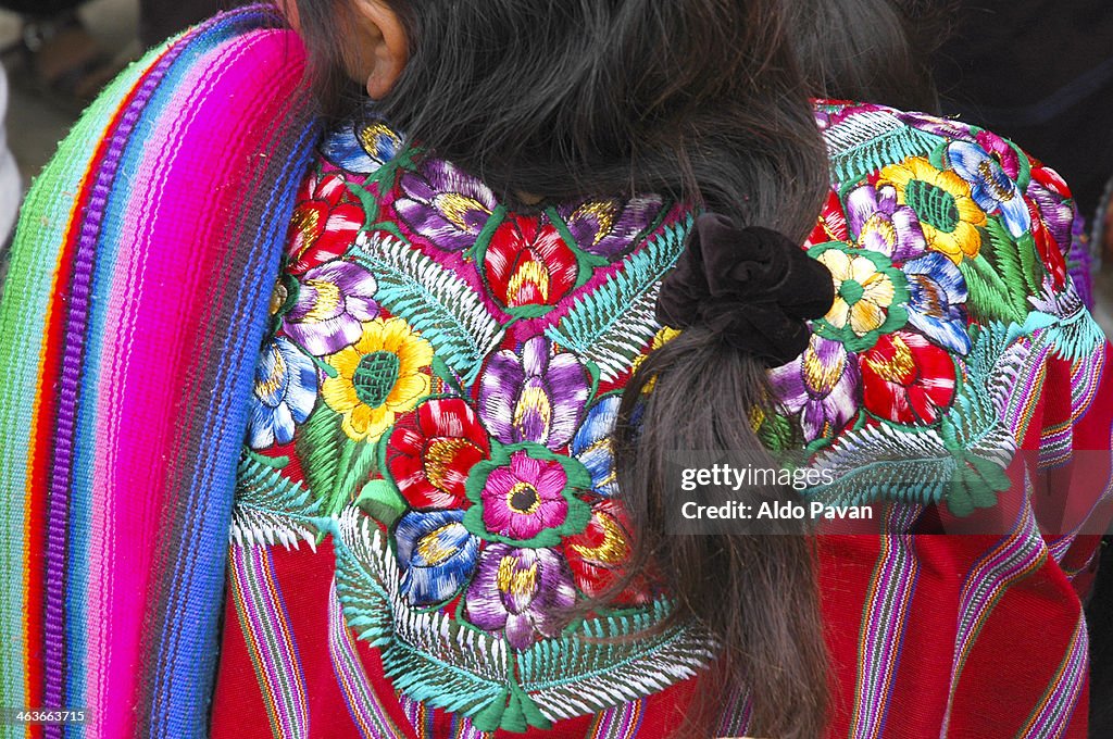 Guatemala, Nahualà, woman embroidery