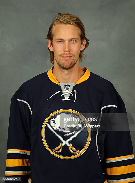 Anders Lindback of the Buffalo Sabres poses for his official headshot for the 2014-2015 season prior to the game against the Philadelphia Flyers on...