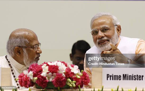 Prime Minister Narendra Modi and Cardinal George Alencherry during a function to celebrate the elevation of Kuriakose Elias Chavara and Mother...